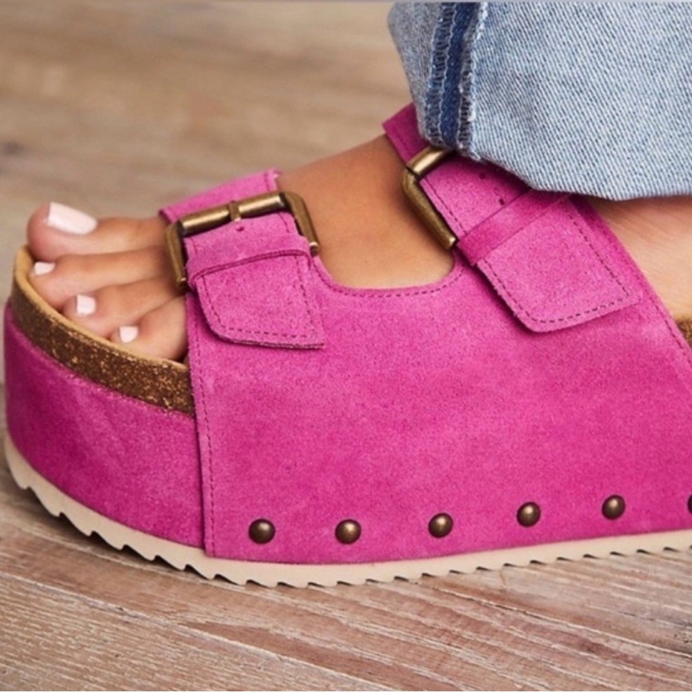 Free People Intentionally Blank Rule Breaker Hot Pink Suede Platforms | EU38